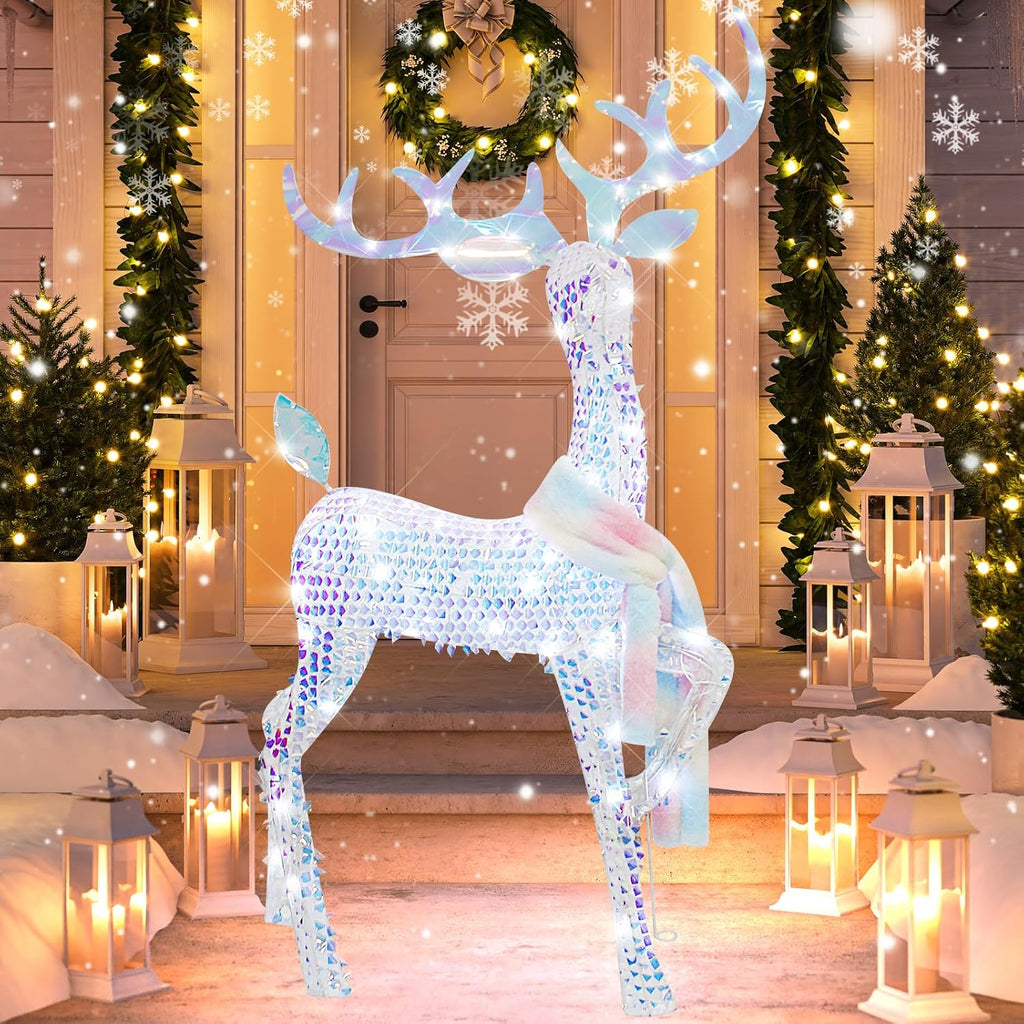 4.5FT Lighted Up 3D Iridescent Christmas Reindeer Decorations
