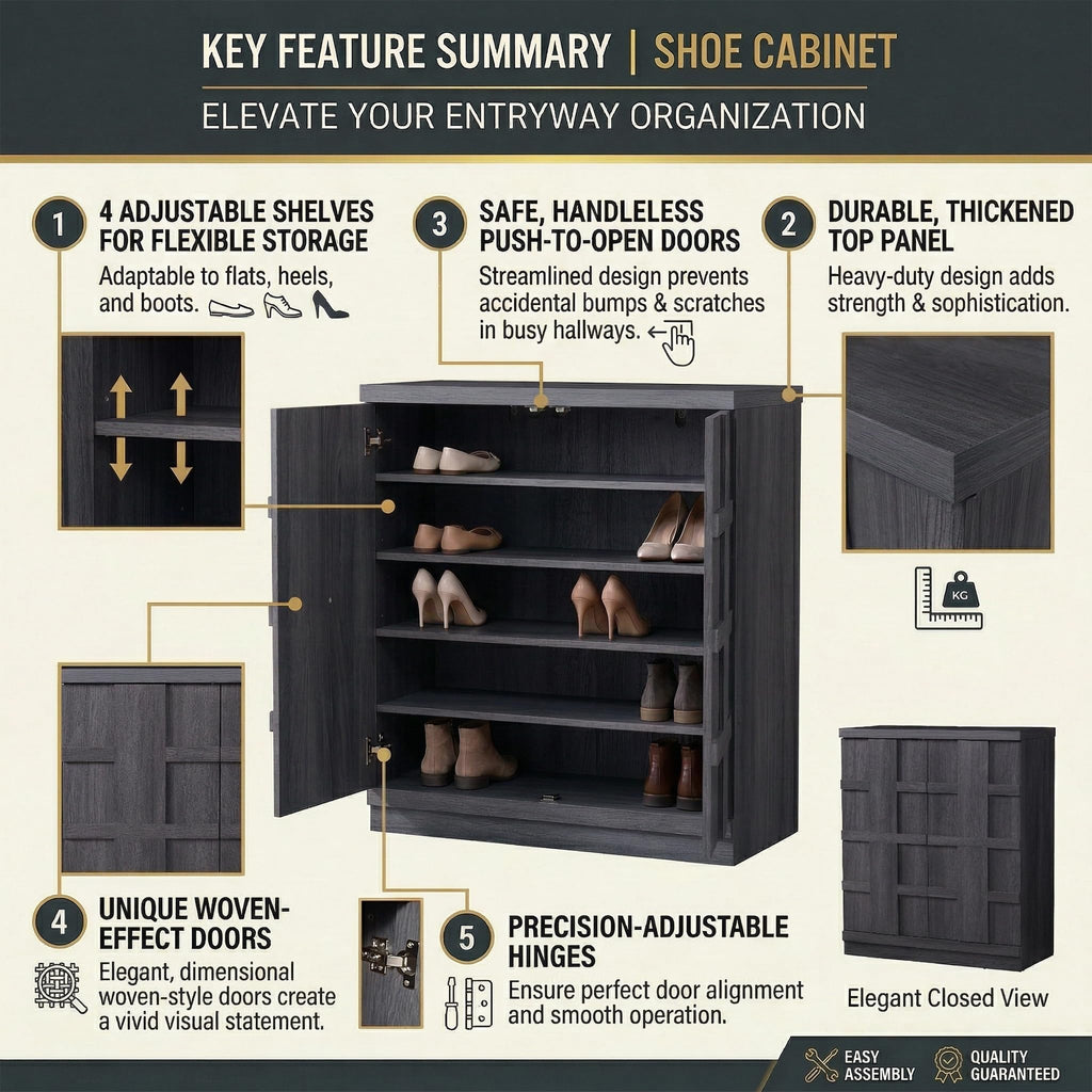 60-Pair Shoe Cabinet, 93.78" W x 14.76" D x 36.81" H Shoe Storage Cabinet, Shoe Rack with 12 Shelves and Doors, Fits