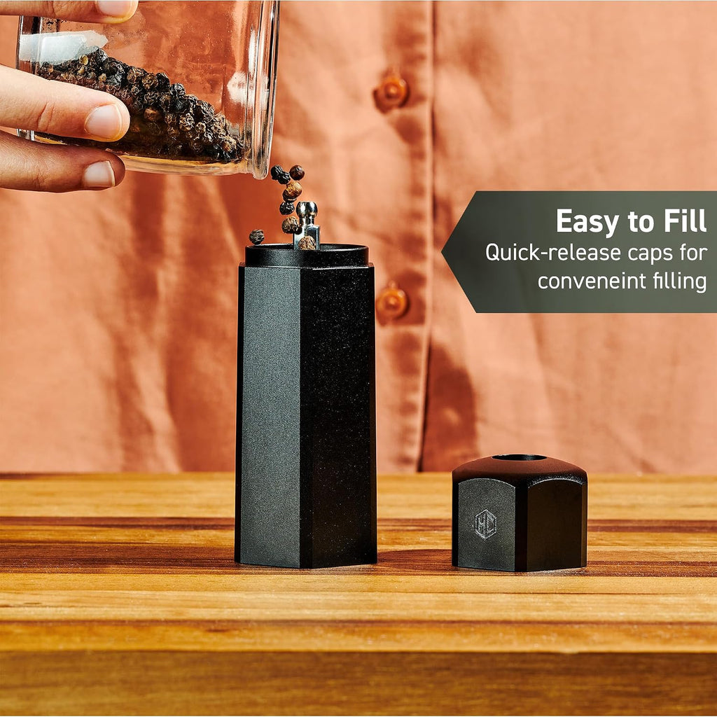 Tabletop Salt and Pepper Mill Set & Carrying Caddy Holder - Set of 3
