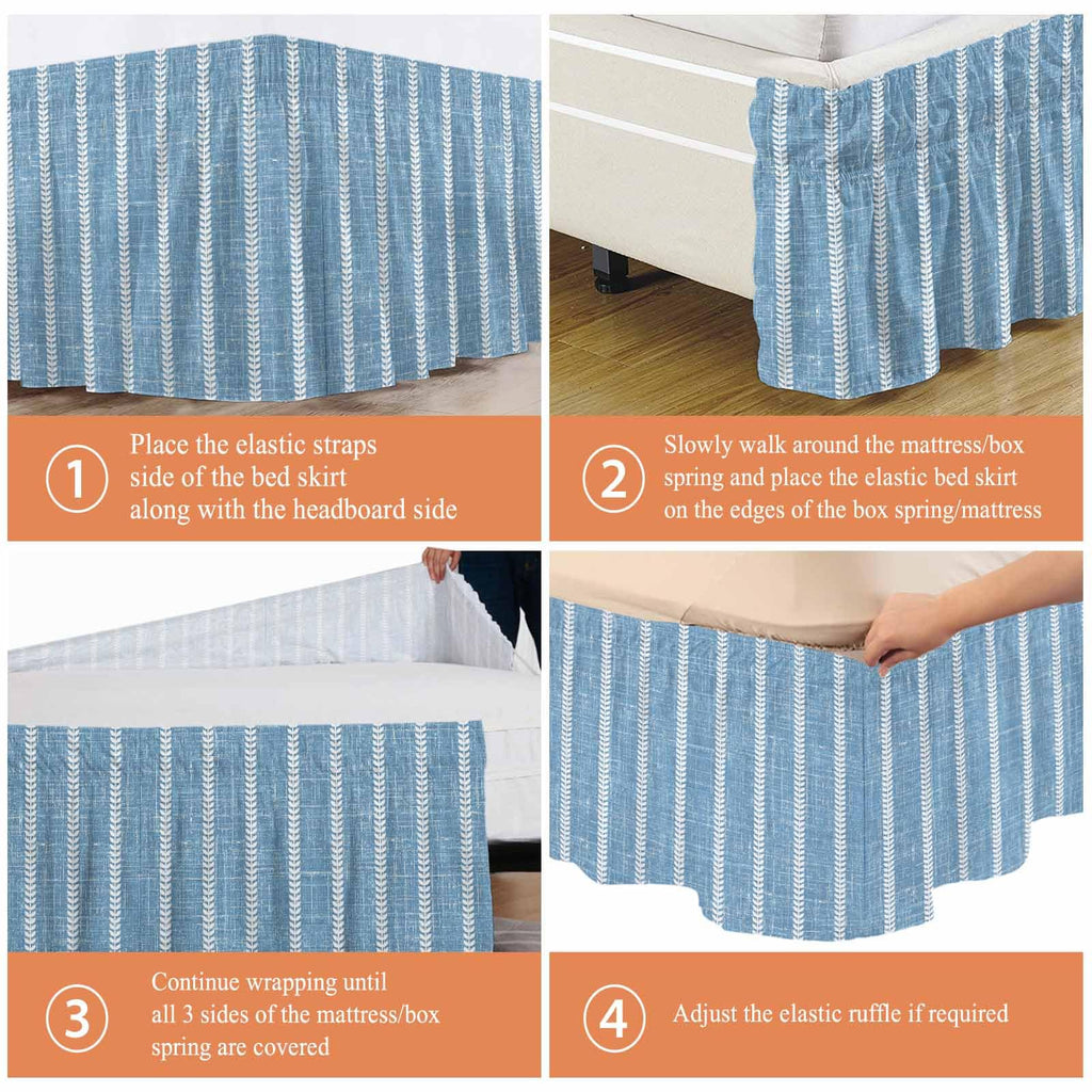 Blue Striped Bed Skirt Size Bed Skirting 18 Inch Drop Adjustable Elastic Dust Ruffles Wrap Around Bedskirt
