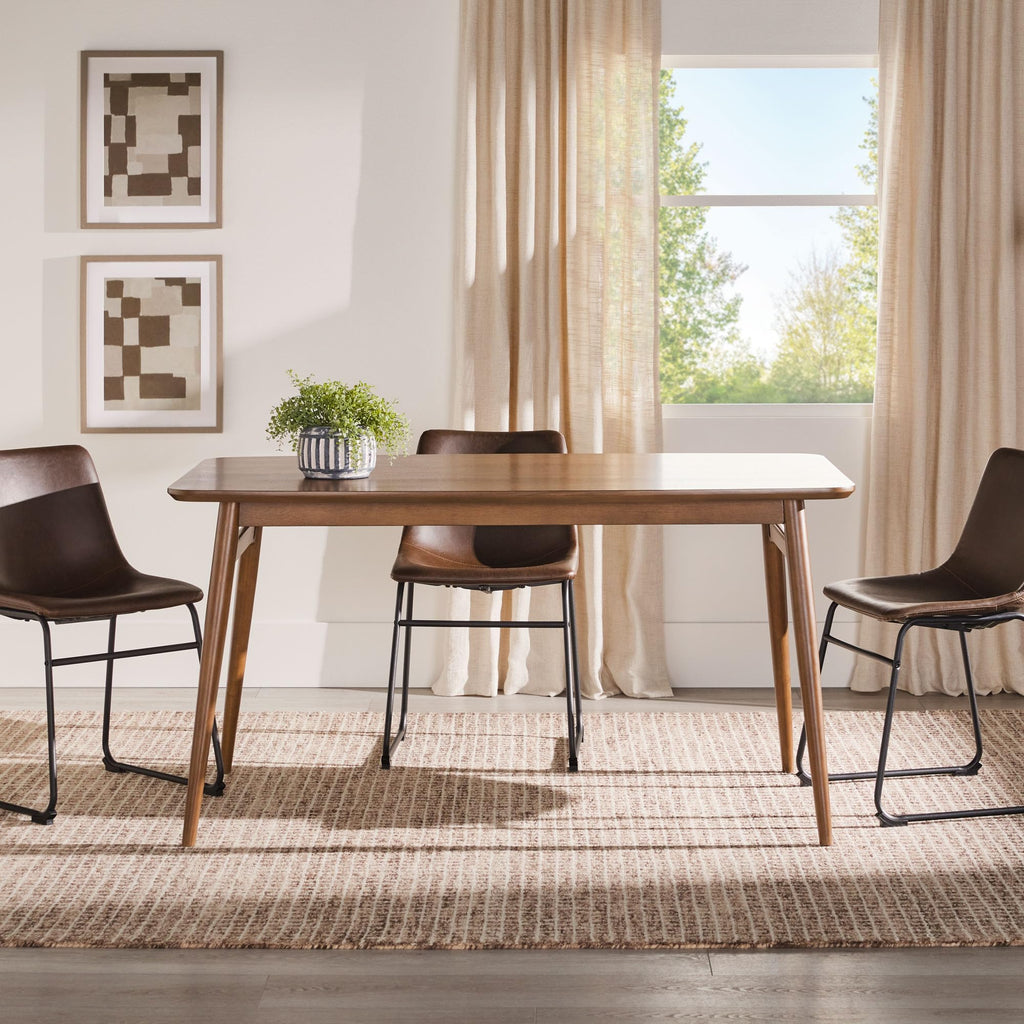 Mid-Century Modern Solid Wood Tapered-Leg Dining Table, 59 Inch, Walnut