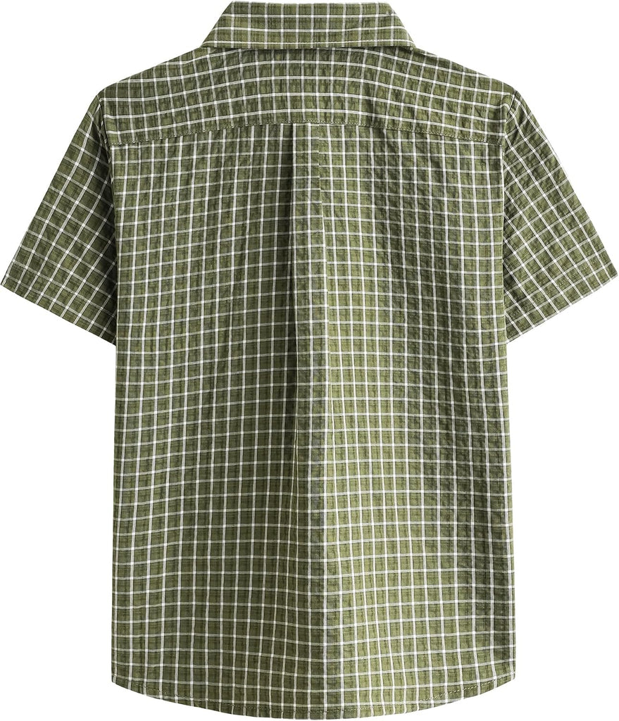 Boys Button Down Shirt Short Sleeve Casual Plaid Button Up Shirts