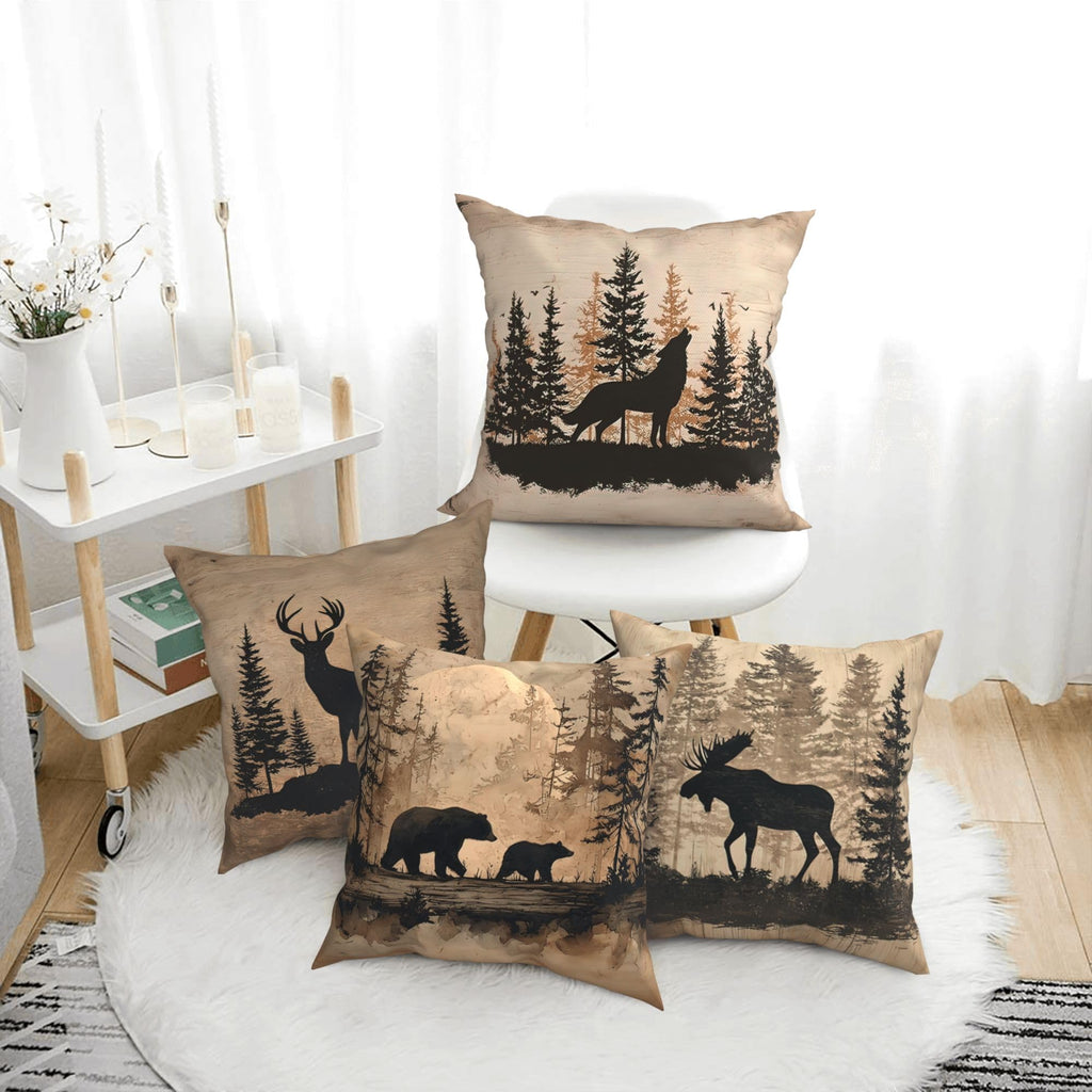 Cabin Rustic Decorative Throw Pillow Covers 20x20 Set of 4, Bear Wolf Nature Decor Pillow Cases for Log Couch Sofa