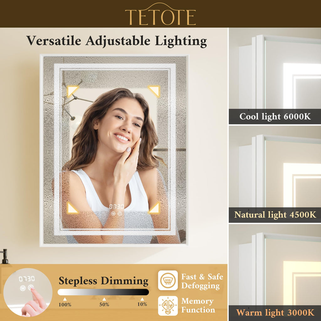 White Lighted Medicine Cabinet with Tempered Glass Mirror 16 x 24 White Metal Led Recessed Medicine Cabinet with