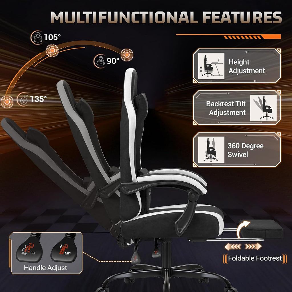 Gaming Chair with Massage & Footrest, Ergonomic Computer Office Chair, High-Back Racing Style Reclining Chair with