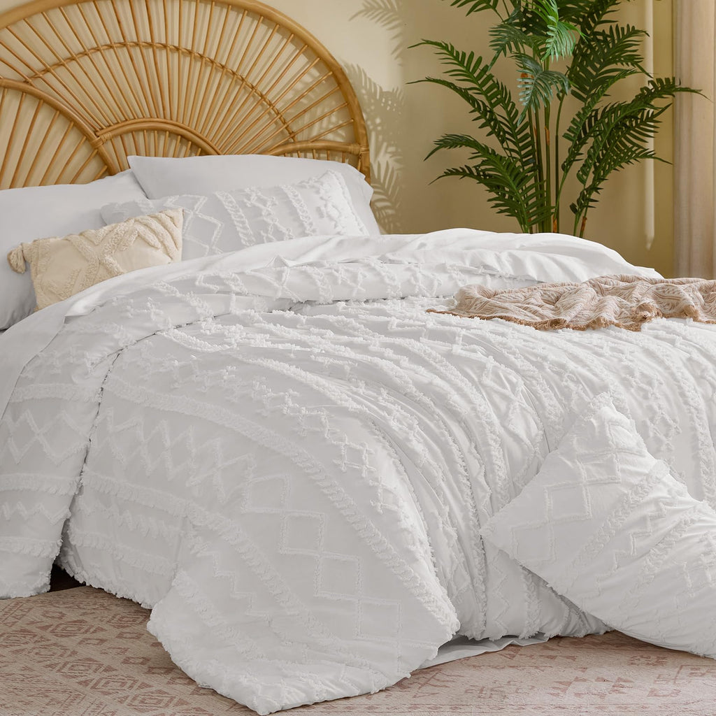 Twin XL Comforter Set 5 Pieces, Boho Bed in a Bag, White