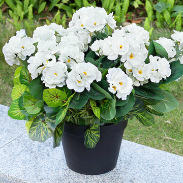 2 Pcs Artificial Flowers Outdoor Potted Large, White Geranium