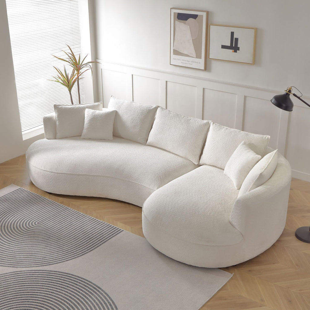 129" Luxury Curved Boucle Sectional Sofa with Right Chaise, Upholstered Modern Style Oversized 5-Seater Couch with