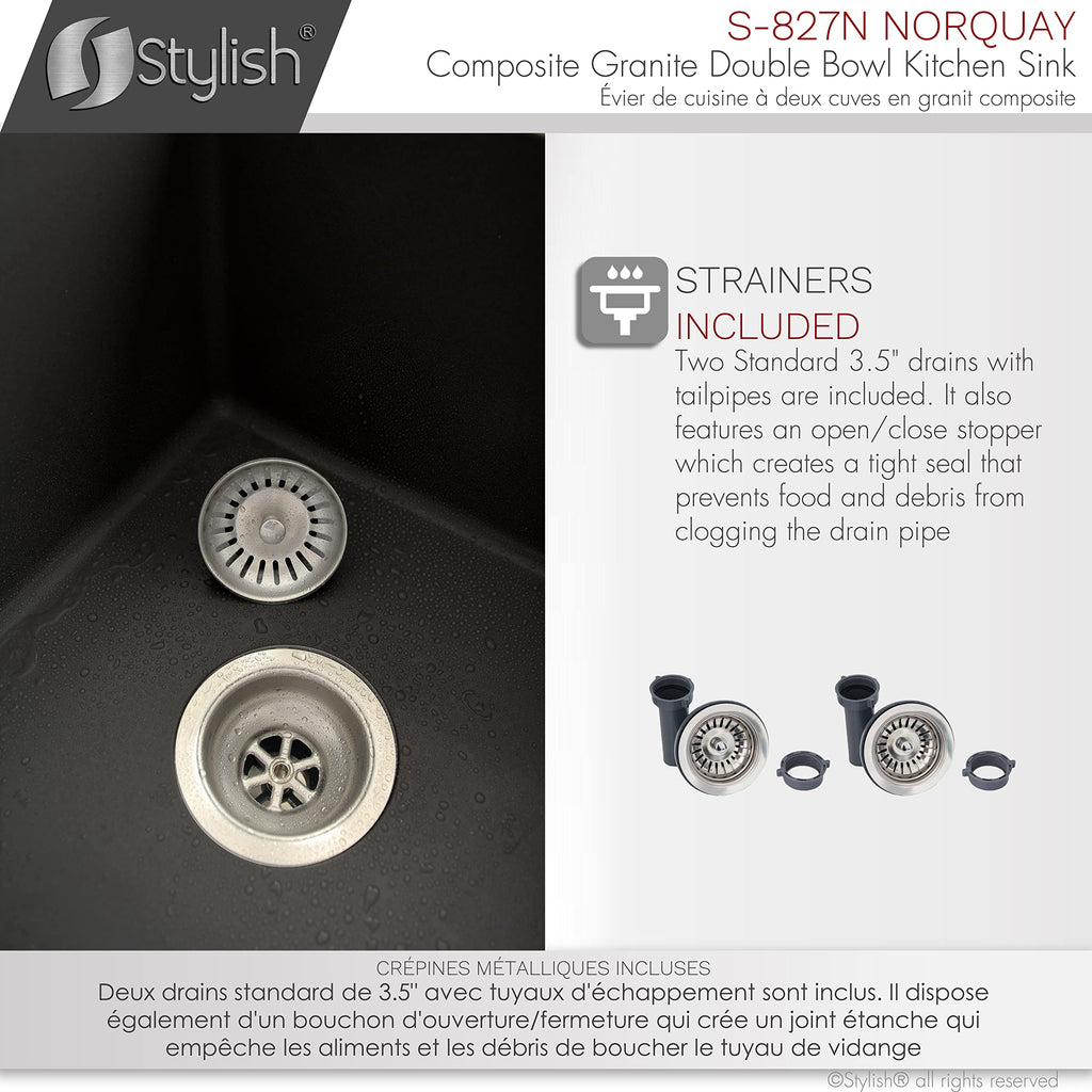 27.25 x 18.75 Inch Drop In or Undermount Kitchen Sink Double Bowl Workstation 9.5 Inches Deep Granite Composite