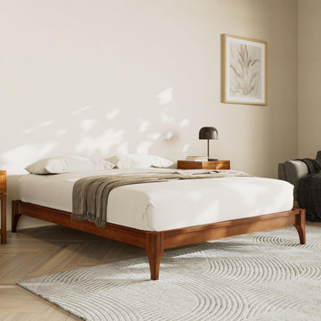 Modern Bamboo Japanese Joinery Queen Bed Frame, Tools Free, Brown
