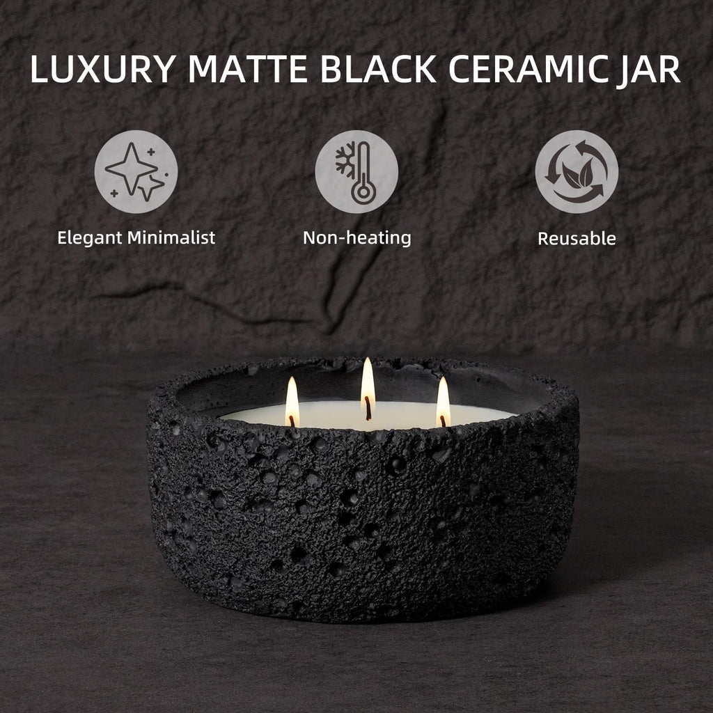 20oz Large Odor Eliminating Candle - Eucalyptus Mint, 3 Wick Fall Scented Soy Candle, Non Toxic, Matte Black Ceramic