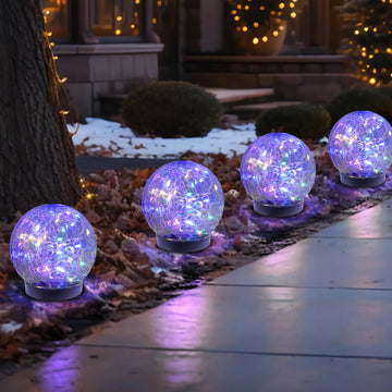 Solar Globe Lights Outdoor Waterproof-Solar Balls-Solar Garden Lights-Orbs for Outside 4 Pack Cracked Glass Ball for