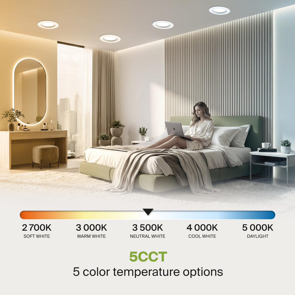 6 Pack Retrofit LED Recessed Lighting 6 Inch, 5CCT Wafer Lights