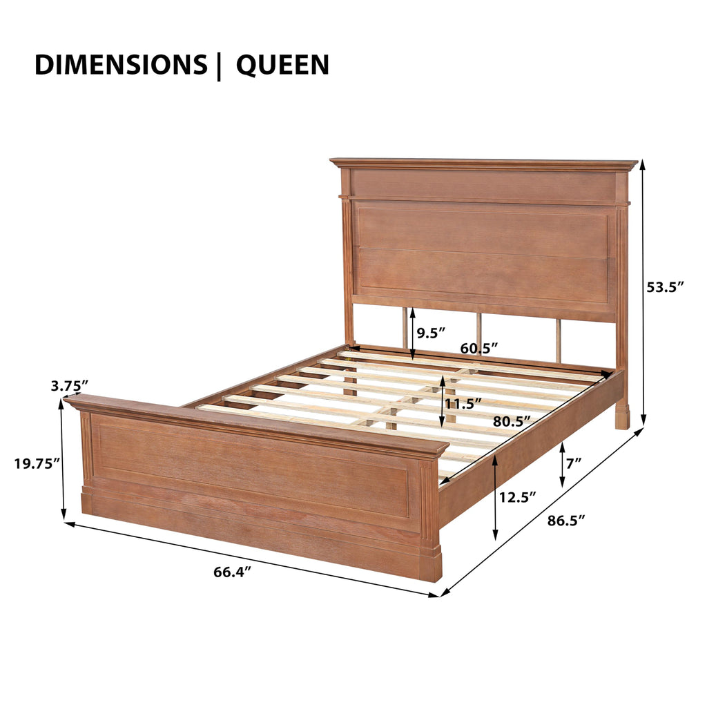 Rustic Solid Wood Bed Frame, Farmhouse Platform Bed with 53.5" Tall Headboard, Heavy Duty Wood Bed Frame