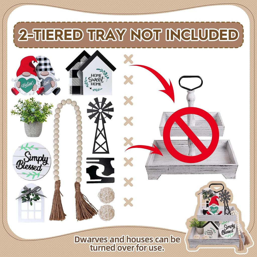Farmhouse Tiered Tray Decor Set Wood Tiered Stand Decoration - Set of 11