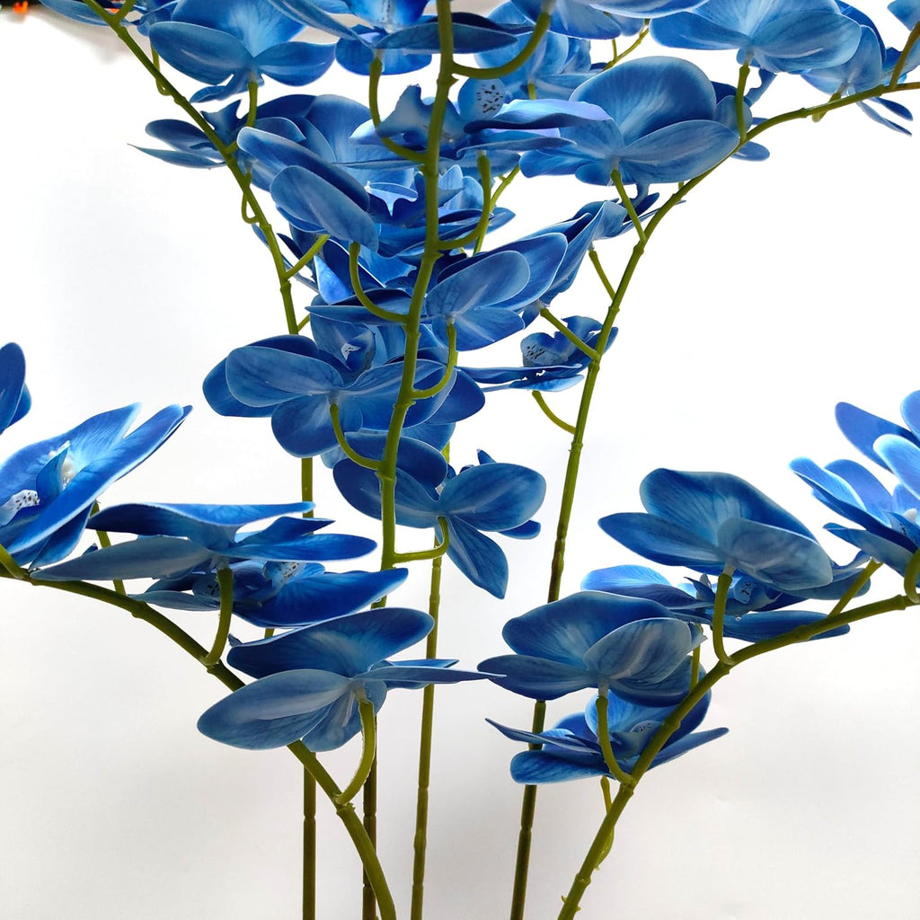 Blue Orchid Artificial Flowers Real Touch, 32'' Artificial Fake Faux Silk Orchid Stem Bouquets for Wedding - Set of 6