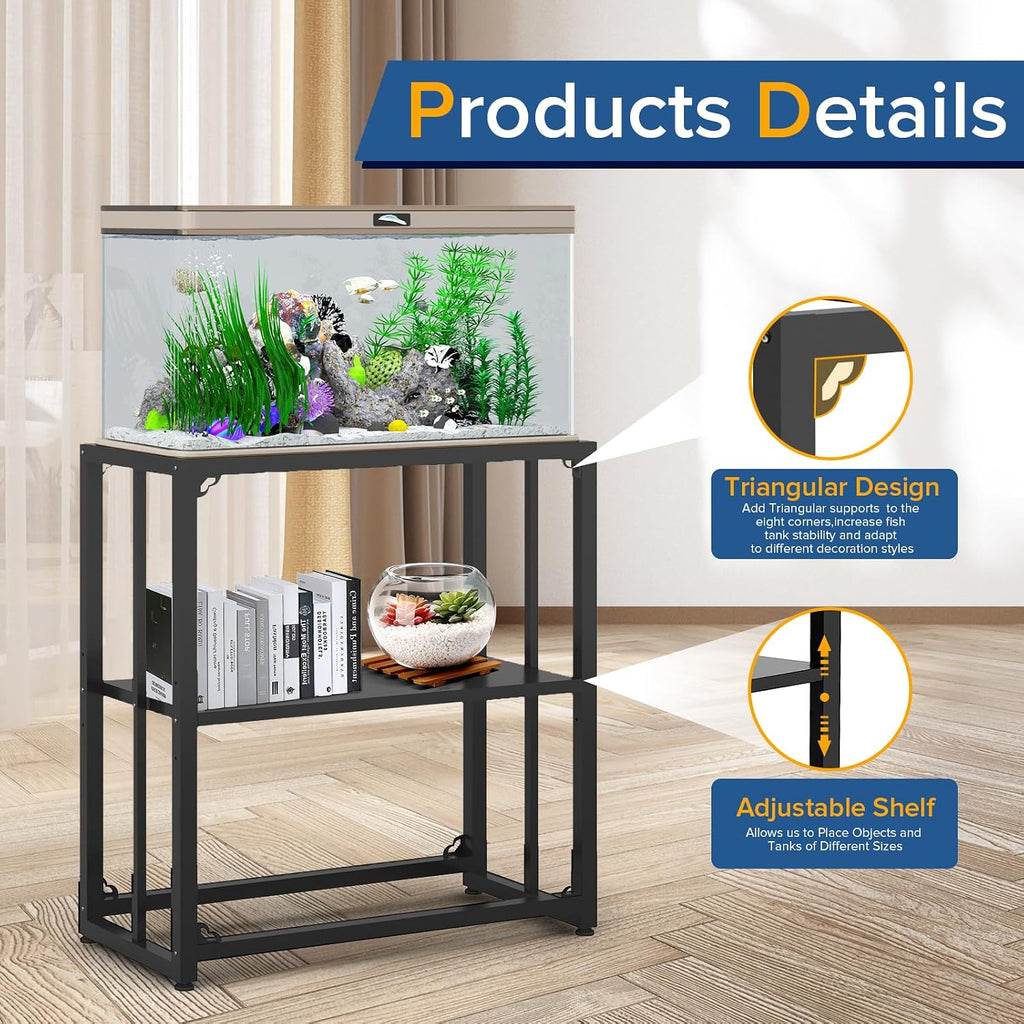 Fish Tank Stand 20-29 Gallon, Metal Aquarium Stand, 31.5" L x 16.7" W*29.1"H", Double-Layer Storage Design, Suitable