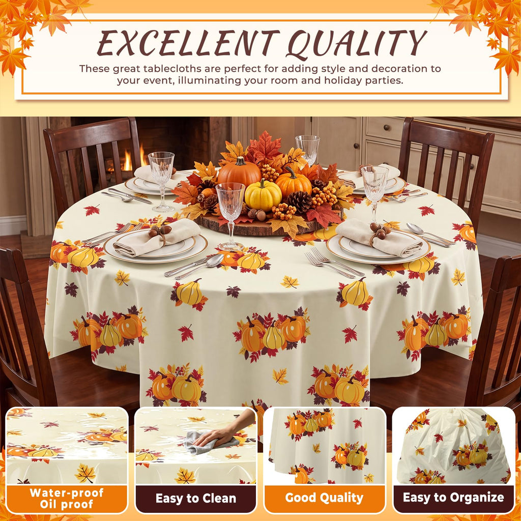 6 Pack Thanksgiving Tablecloth 84 Inch Fall Plastic Tablecloth Disposable Round Tablecloth, Thanksgiving Decorations