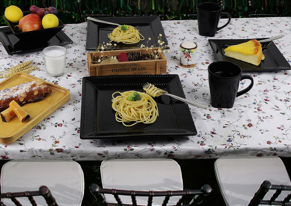 16 Piece Square Beaded Stoneware Dinnerware set by, Black