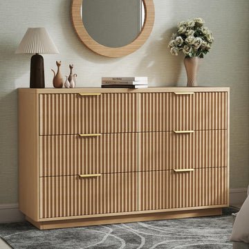 Fluted 6 Drawer Dresser, 47" W Modern Chest of Drawers with Metal Handles, Wood Dresser TV Stand, Closet Dresser