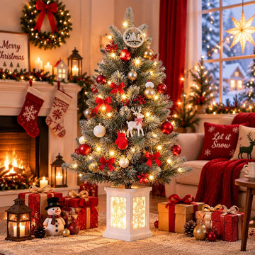 3FT Flocked Fiber Optic Christmas Tree with Color-Changing Lights