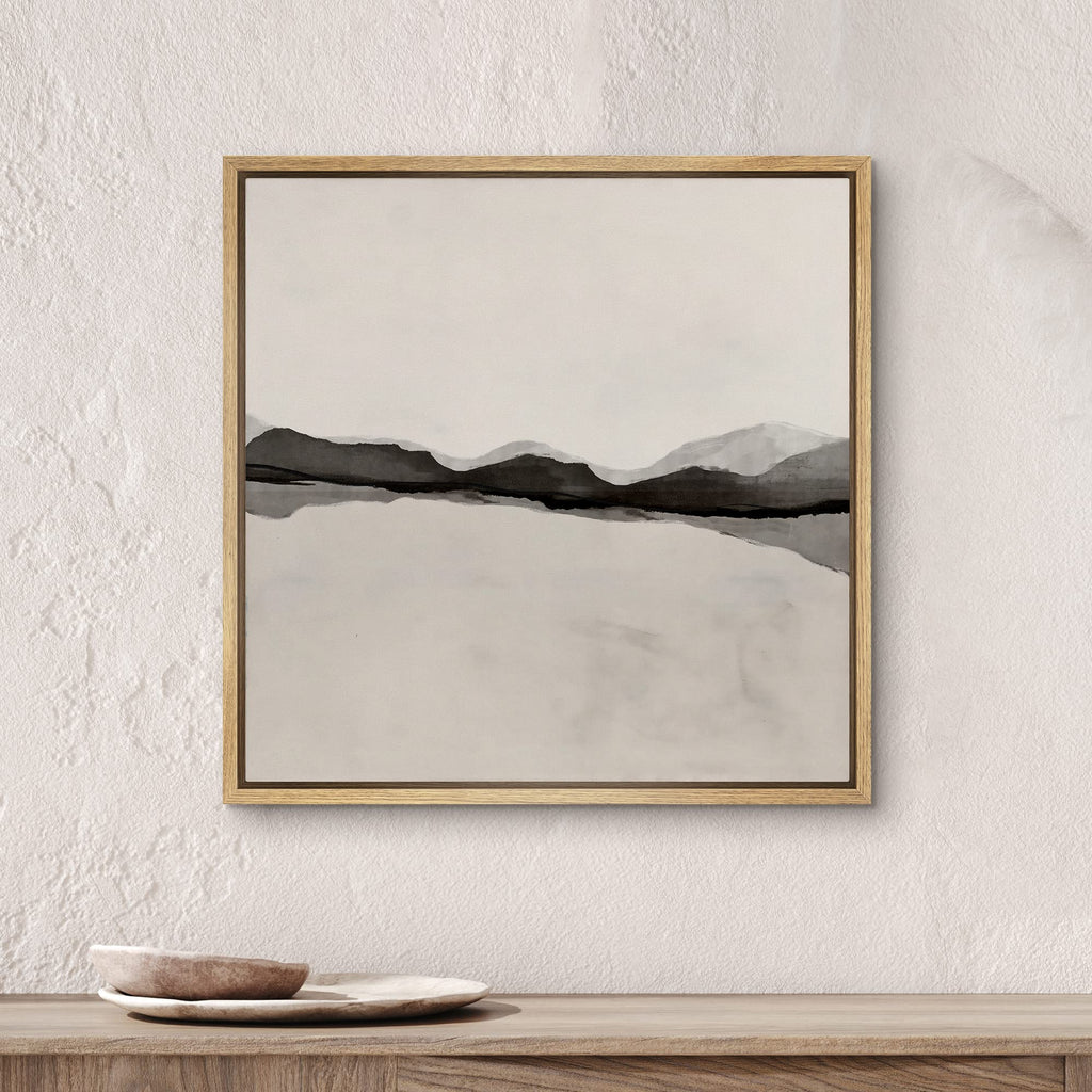 Framed Canvas Print Wall Art Black Tan Pastel Grunge Wave Collage Abstract Shapes Illustration Modern Art Decorative