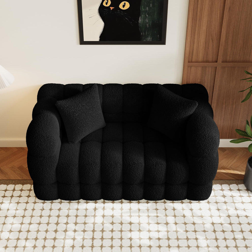 55" Boucle Cloud Loveseat with 2 Pillows, Black