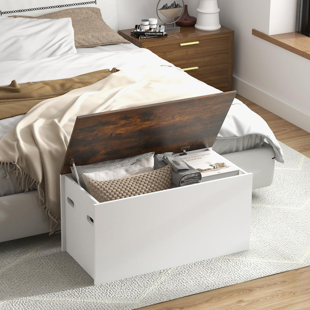 Flip-top Storage Chest, Lift Top Storage Bench w/Gas Strut, Safety Hinges, 35.5"Deck Box for Tools, Shoes, Sports