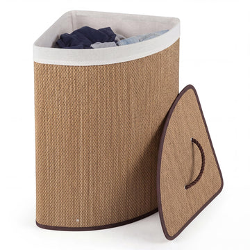 15 Gal Corner Laundry Hamper w/Lid, Removable Liner & Handle Khaki