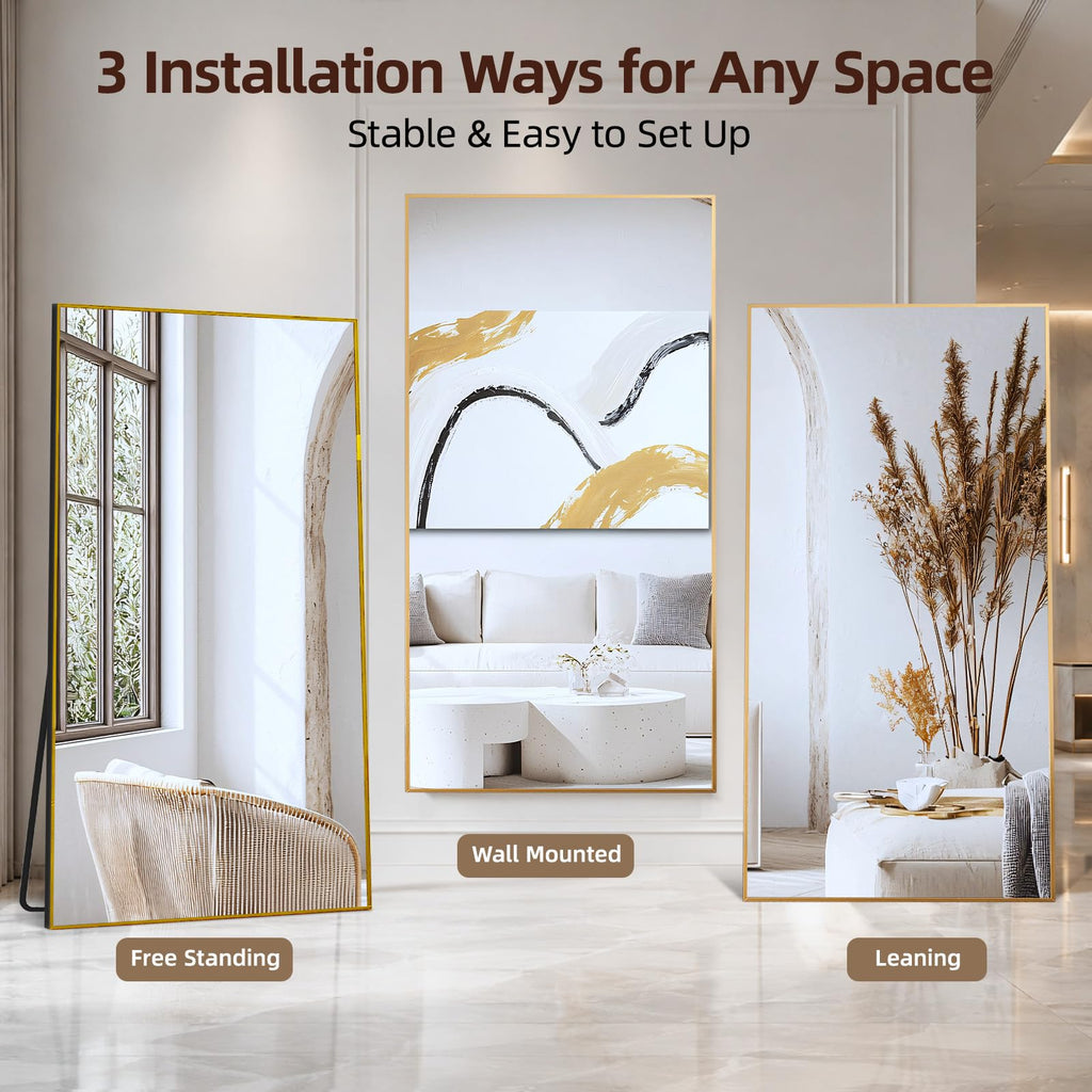 76" x 37" Full Length Mirror with Stand, Gold Large Floor Mirror