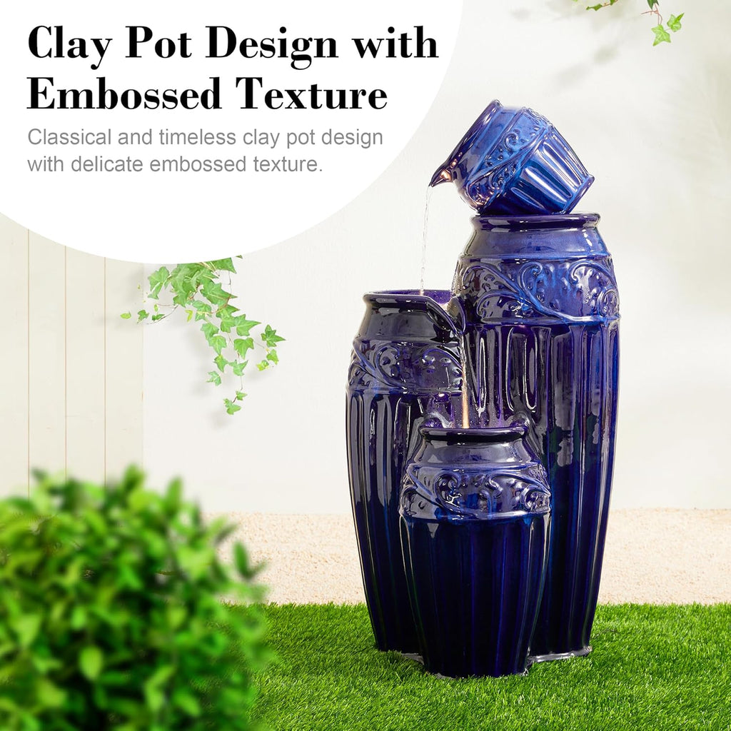 35.5" H Oversized Outdoor Water Fountain with LED Lights and Pump