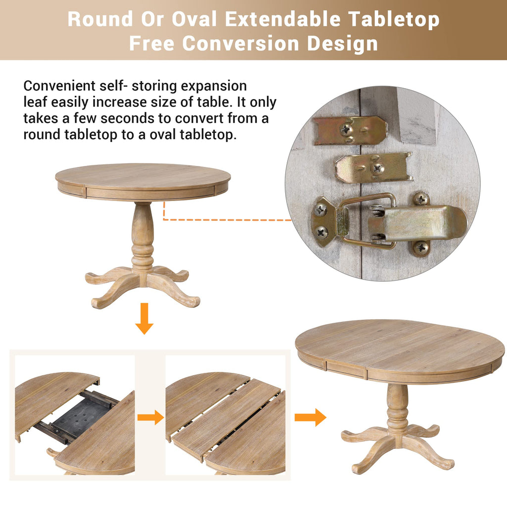 5 Pieces Dining Table Set, Retro Style Chairs with Solid Wood Legs Diningroom