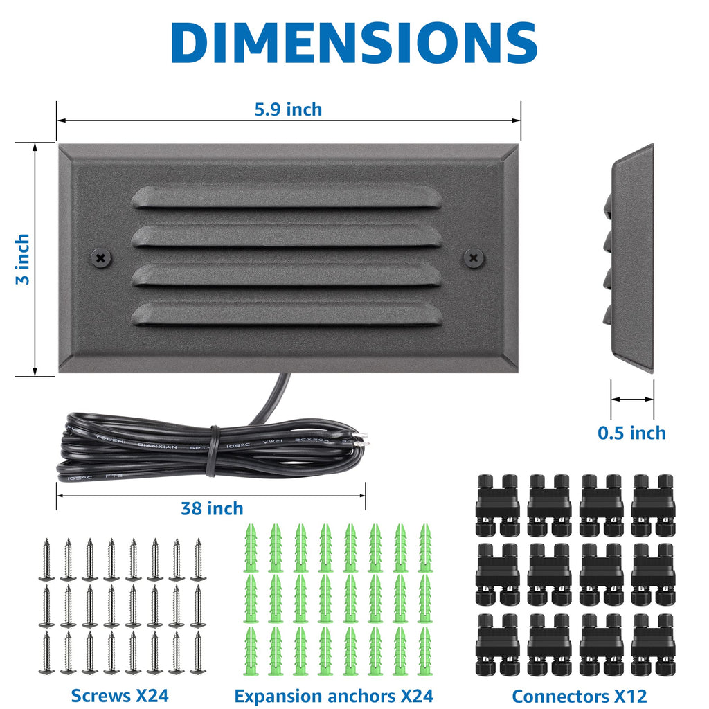 5W Low Voltage Step Lights 6 Inch Outdoor Aluminum Brown, 12-Pack