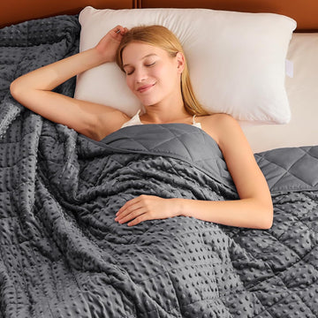 Grey Weighted Blanket for Adults 15lbs, 48"x72", Twin Full Size Cooling Minky Heavy Throw Blanket for 140-160lbs