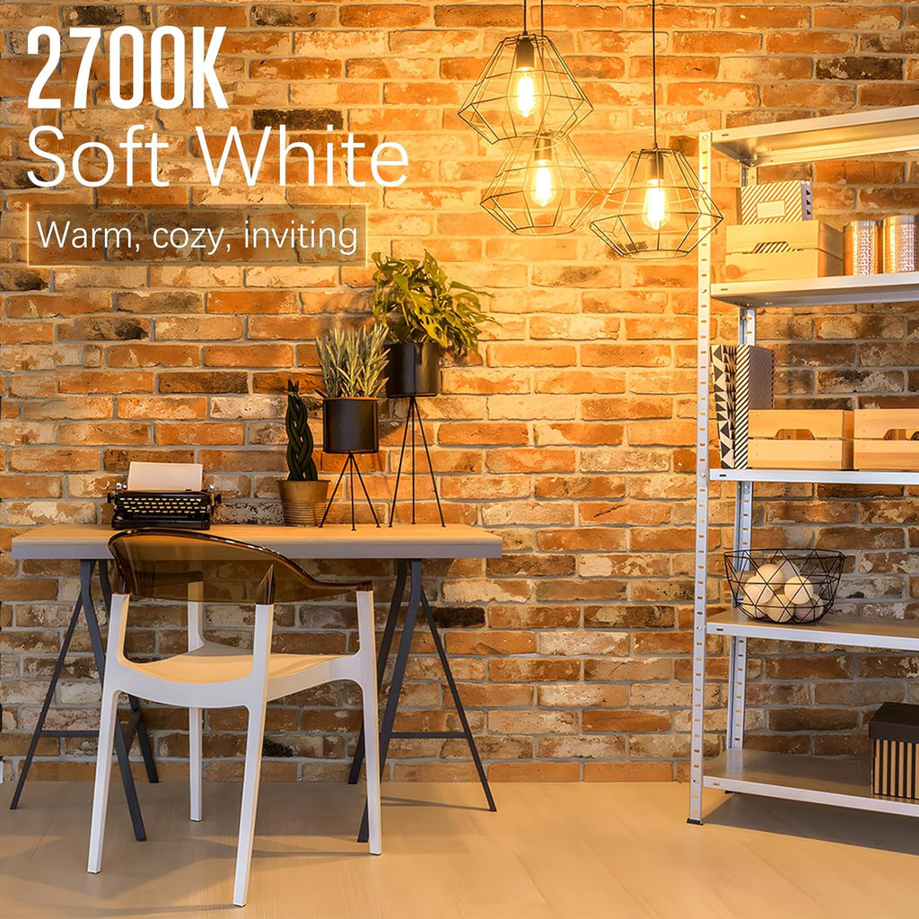 LED Edison Bulbs Dimmable, E26 Bulb 60 watt Equivalent, Soft White 2700K, ST58 Vintage Light Bulbs, 90+ CRI, 6W 600LM