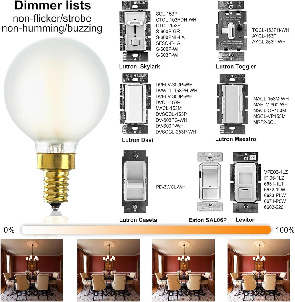 E12 LED Bulb Dimmable 4W G16.5 Frosted Candelabra Bulb Warm White 2700K