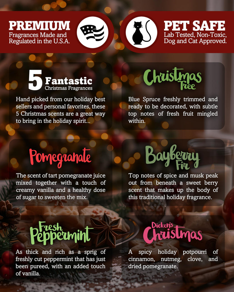 Christmas Premium Wax Melts Variety 5 Pack - 15 Oz., Strong & Long Lasting, Non-Toxic - Made with Essential & Natural
