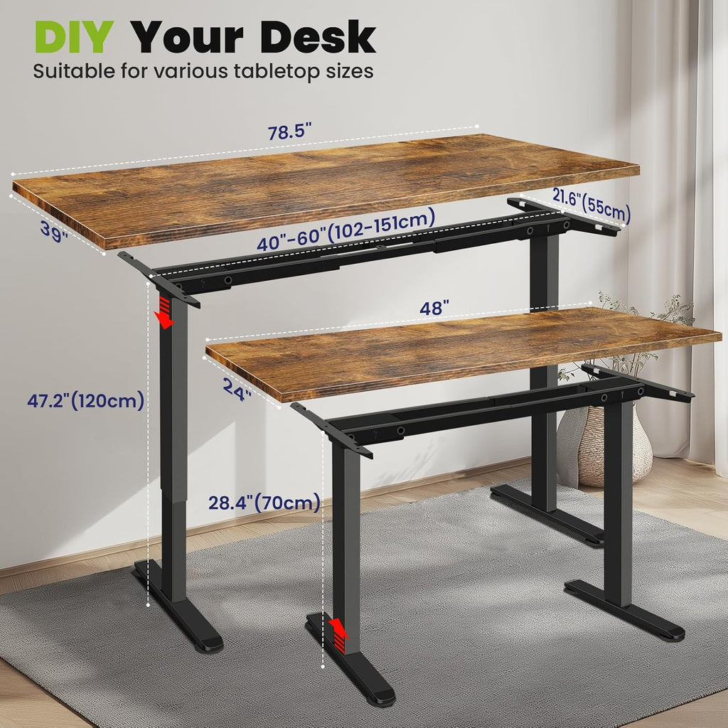 Dual Motor Electric Standing Desk Frame with Cable Management Tray, Wheels & Hooks, Heavy Duty Stand Up Desk Legs
