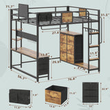 Loft Bed with Desk Full,Full Bed Frame with 6 Storage Drawers