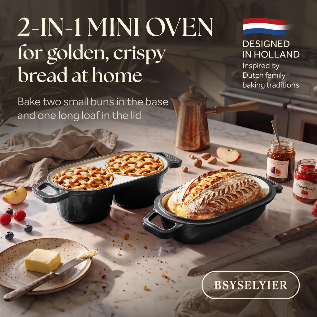 Mini Double Dutch Oven, Cast Iron Loaf Pan With Lid, Black