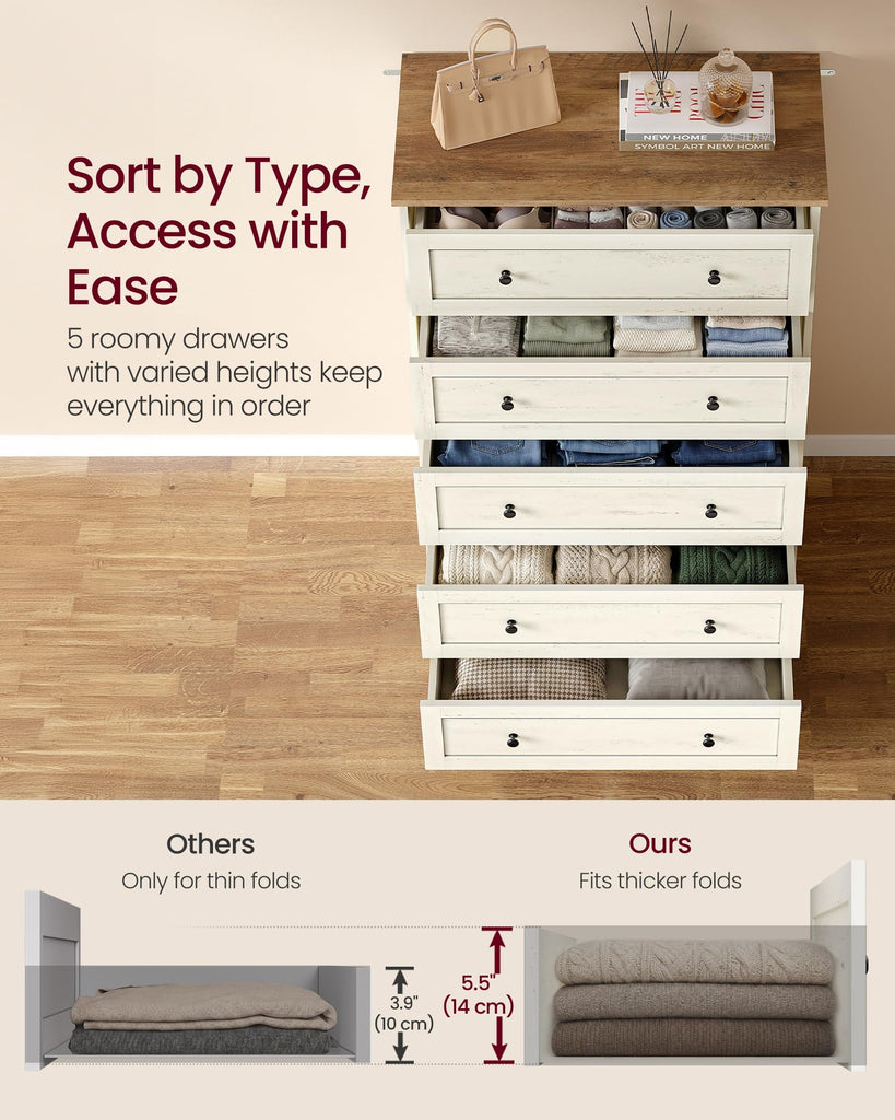 5-Drawer, Chest of Drawers, 31.5 x 15.7 x 47.4 in