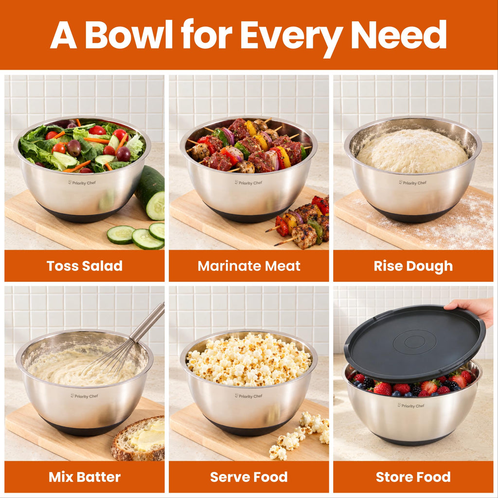Premium Mixing Bowls with Airtight Lids Set, Thicker Stainless Steel, Black