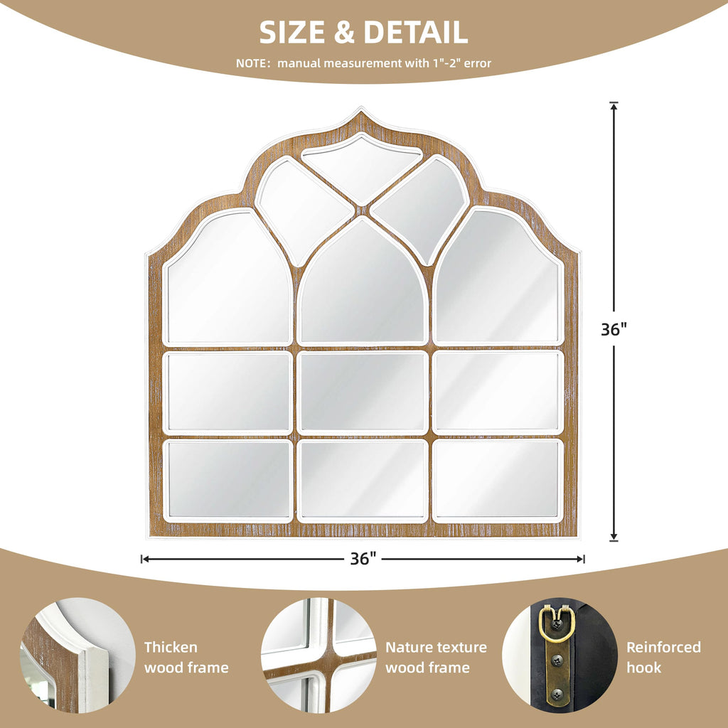 36x36 Inch Window Pane Wall Mirror, Farmhouse Gothic Arched Mirror