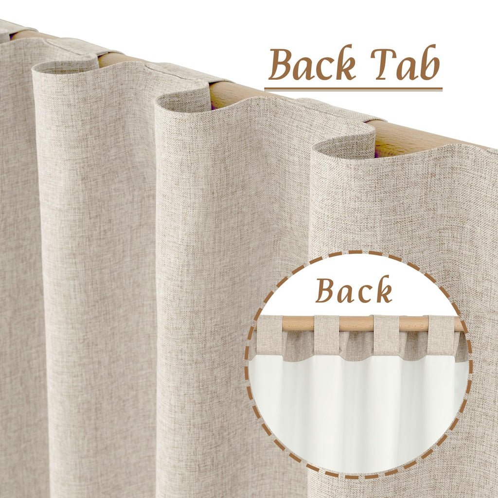 100% Blackout Linen Bedroom Curtains 63 Inches Long 2 Panels