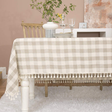 Farmhouse Gray Khaki Gingham Tablecloth Rectangle 55"x70"