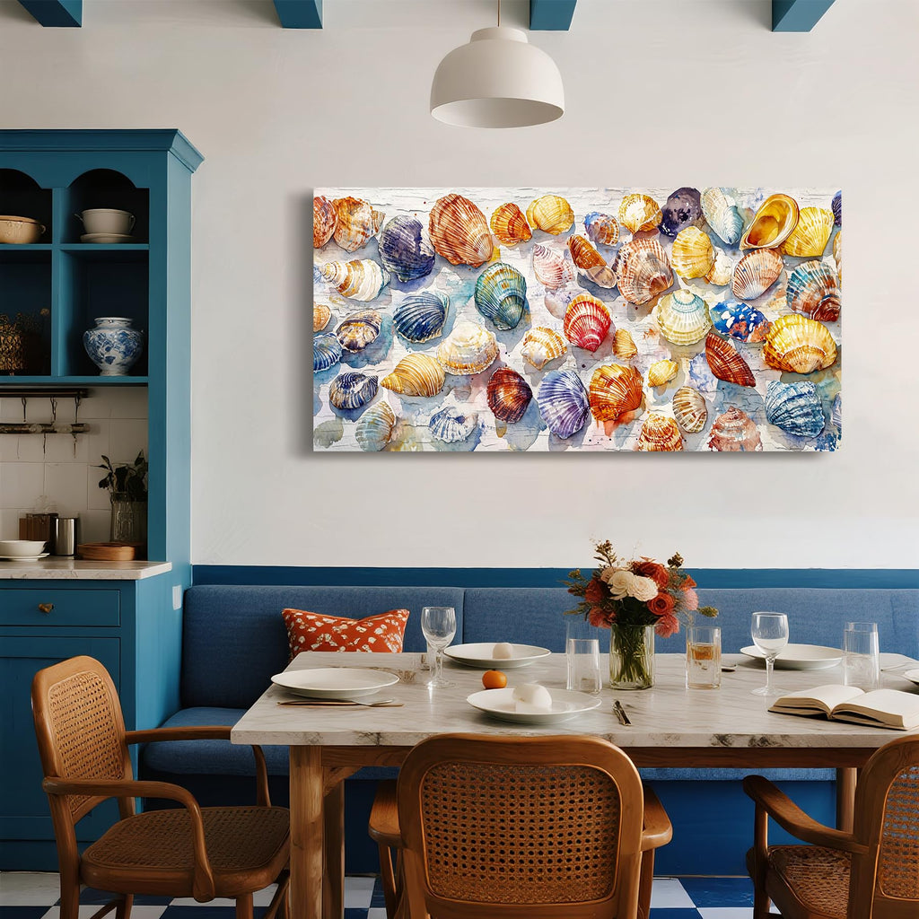 Oversized Seashell Wall Art, Boho Summer Beachy Colorful Paintings