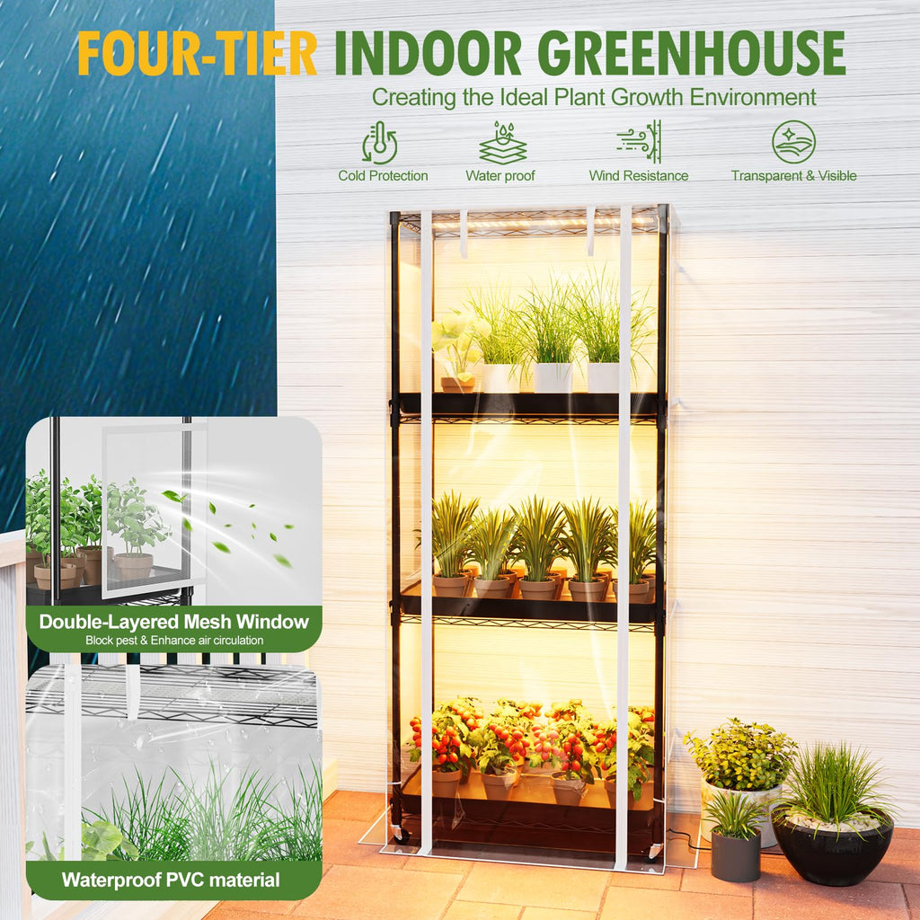 27x14x59IN 4-Tier Rolling Indoor Greenhouse Plant Stand