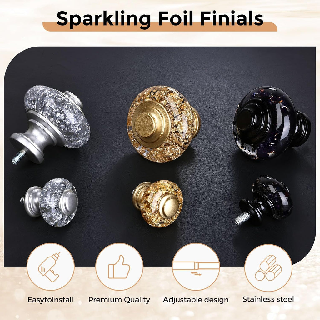 Gold Double Curtain Rod 36 to 76 Inch, 1 Inch Adjustable Decorative Crystal Dual Curtain Rod, Heavy Duty Vintage