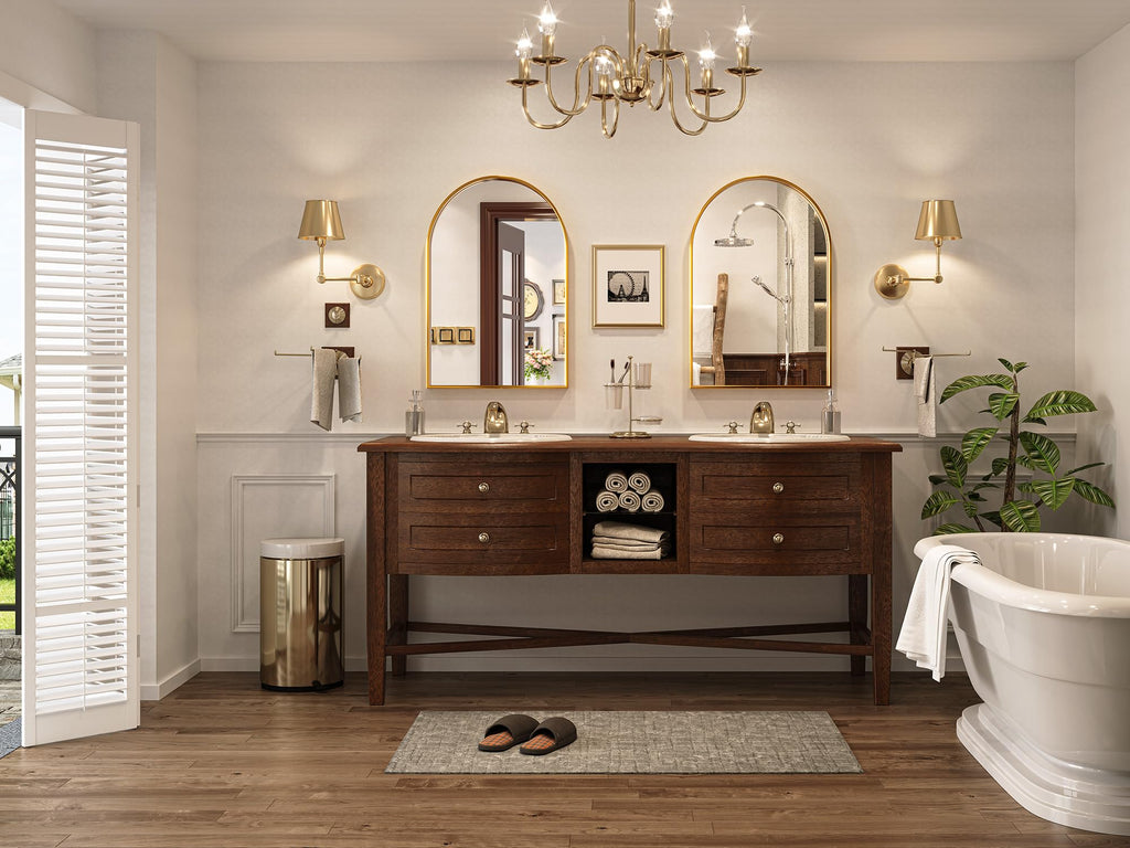 Arched Mirror, Arched Wall Mirror, 20 x 30 Inch Gold Arch Mirror, Metal Frame Gold Bathroom Mirror, Arched Top