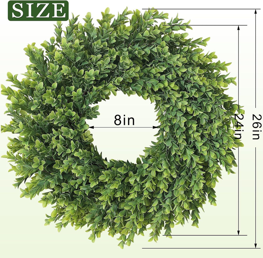 26"Artificial Boxwood Wreath, Large Fake Hanging Plant for Front Door Decor